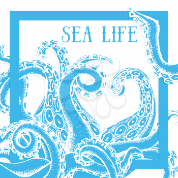Sea life poster with octopus, vector