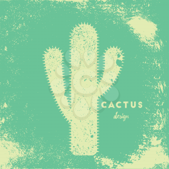 Cactus with needles, grunge vector illustration