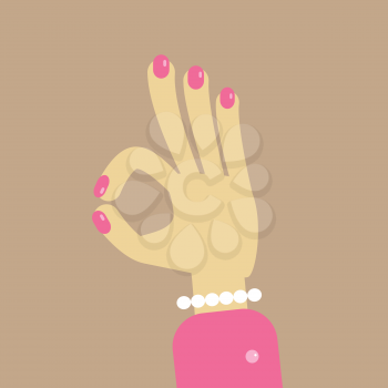 OK, girl finger sign, vector hand gesture in flat style