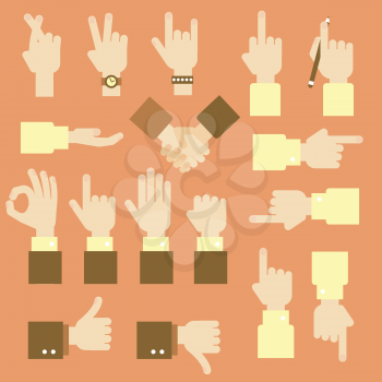 Hand flat vector design set with okay gesture, directions, like and dislike