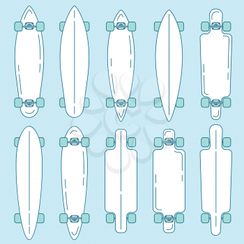 Set of longboard top and bottom view, line design.