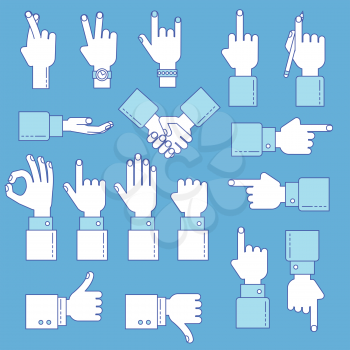 Hands line vector design set with okay gesture, directions, like and dislike