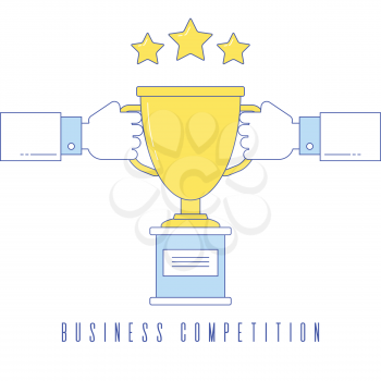 Business competition, two man pull the prize, contest line illustration.