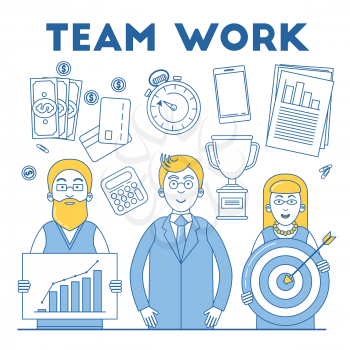 Business team line design. Successful team work vector illustration.