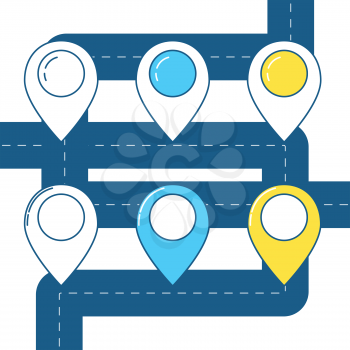Map pin line design, gps icon set, you are here notification on road's background