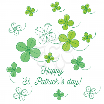 Clover background with text Happy St. Patrick's day. Simple line design illustration.