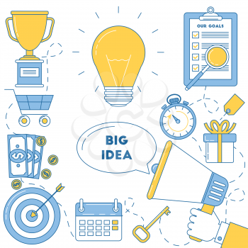 Big idea illustrtion. Working through ideas to get perfect solution and reach the goals