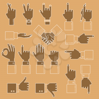Hands line vector design set with okay gesture, directions, like and dislike