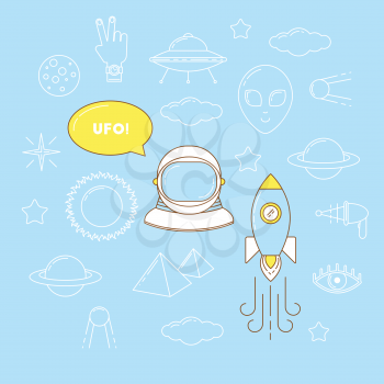 Astronaut line design illustration on the icon set background. 