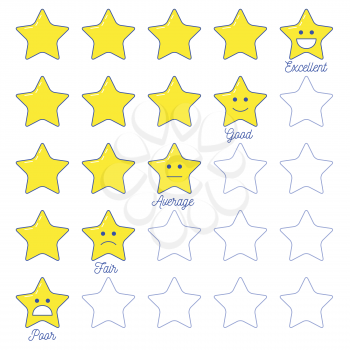 Feedback emoticon star scale. Line design positive and negative emotions with text