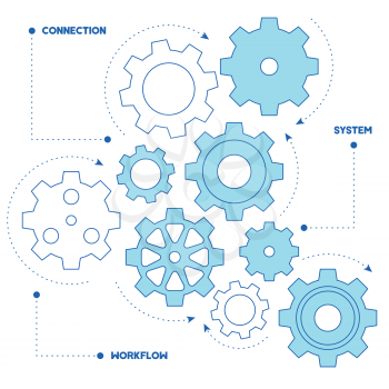 Gear line design illustration. Simple business icons, working system metaphor, connections and workflow