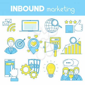 Inbound marketing set of icons. SEO, CRM, blogging, landing page