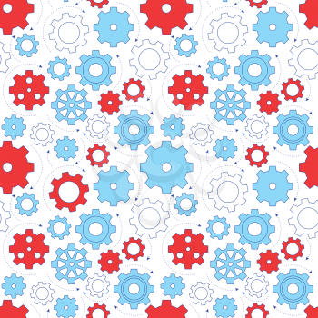 Gear line design seamless pattern. Simple business icons, working system metaphor, connections and workflow