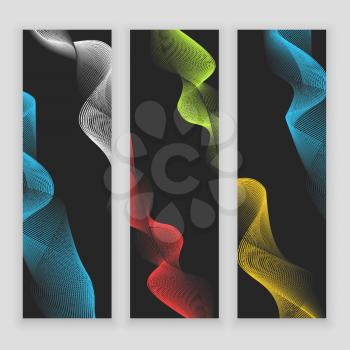 Digital wave, sound equalizer, vector colorful abstract set of banners on black background