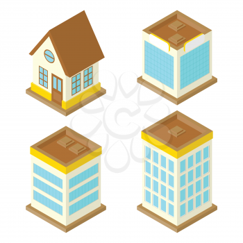 Isometric house, set of colorful buildings