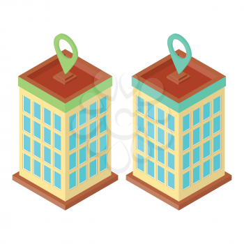 Skyscraper location set, two buildings with location pins