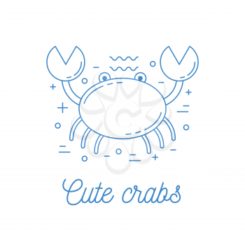 Crab line art logotype, vector illustration with dashed lines