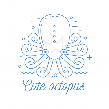 Octopus line art logo, vector illustration with dashed lines