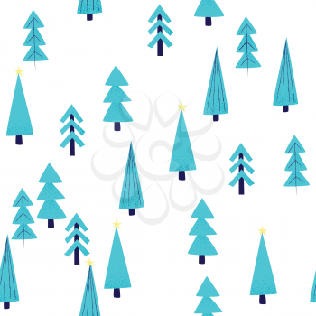 Christmas seamless pattern with fir trees, cute background