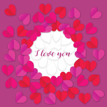 Paper heart red and pink background with I love you 