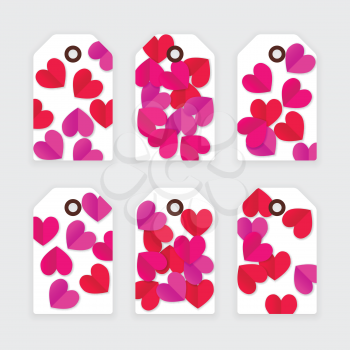 Valentine tag with paper hearts, red and pink design on white tile