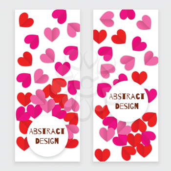 Valentine day set of banners with heart, red and pink