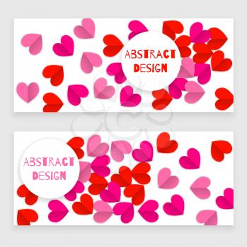 Valentine day set of banners with heart, red and pink