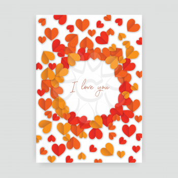 I love you postcard with hearts paper cutout