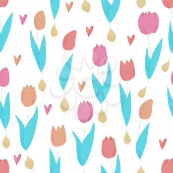 Tulip pink, red and orange spring seamless pattern, colorful concept