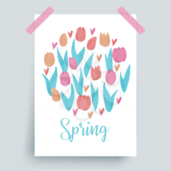 Tulip pink, red and orange spring vector design, colorful concept