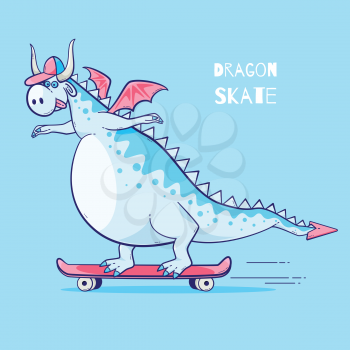 Dragon riding skate, vector cute t-shirt design