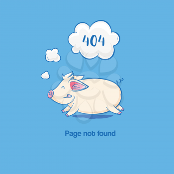 404 error with a running pig, vector cute illustration