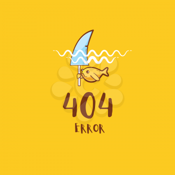 404 error with gold fish pretending to be a shark, vector cute illustration