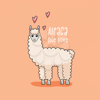 Alpaca one love, cute llama illustration