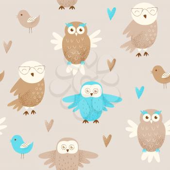 Cute owl, hand drawn design concept, celebration seamless pattern