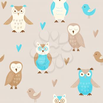 Cute owl, hand drawn design concept, celebration seamless pattern