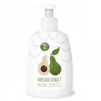 Avocado cosmetics, white bottle cream mockup, 3d