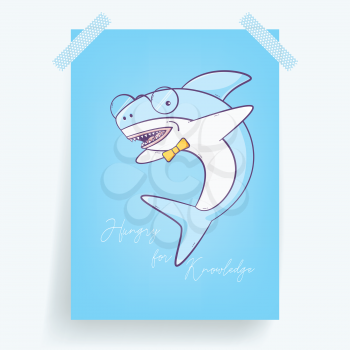 Shark hungry for knowledge, cute vector illustration