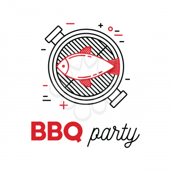 Barbecue fish, line art grill design, vector illustration