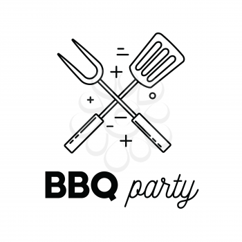 Barbecue party with skewer and spatula, line art logotype design