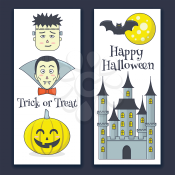 Halloween banner with castle, vampire. pumpkin and castle