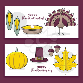 Thanksgiving banners, set of vector design with turkey and pumpkin