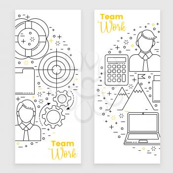 Management set, line art icons, vector business concept