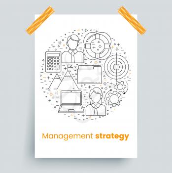 Management set, line art icons, vector business concept