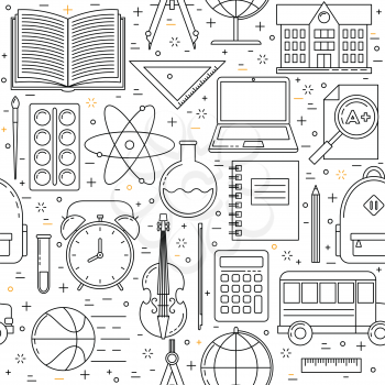 Back to school, vector seamless pattern with science symbols
