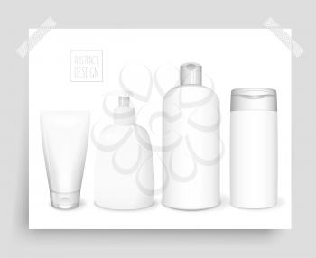 Cosmetics white templates set, vector 3D poster concept