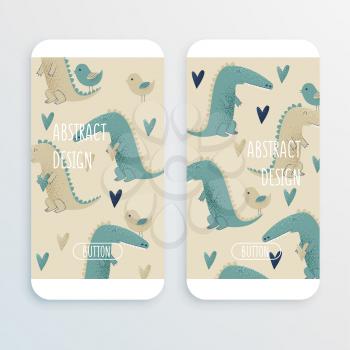 Crocodile design, vector cell phone mochup with birds and hearts