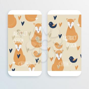 Fox concept, vector cell phone mochup with birds and hearts