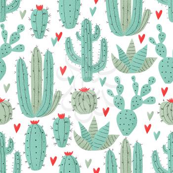 Cactus seamless pattern, cute home plants concept