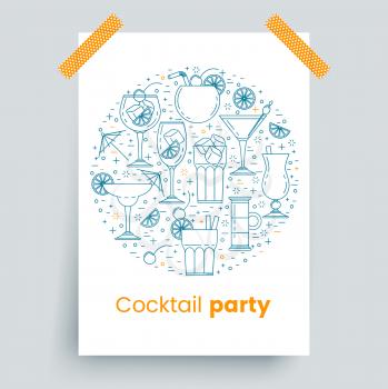 Cocktail banner with martini, long and shot cocktails